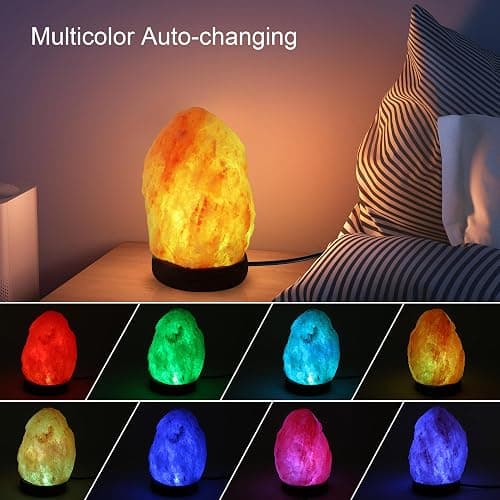 Wrcevtor Natural Salt Rock Night Lamp with 7 Colors Changing, Mini Small Crystal Salt Lamp for Home Decor and Gift - Natural Shaped, Premium Wood Base thumbnail 2