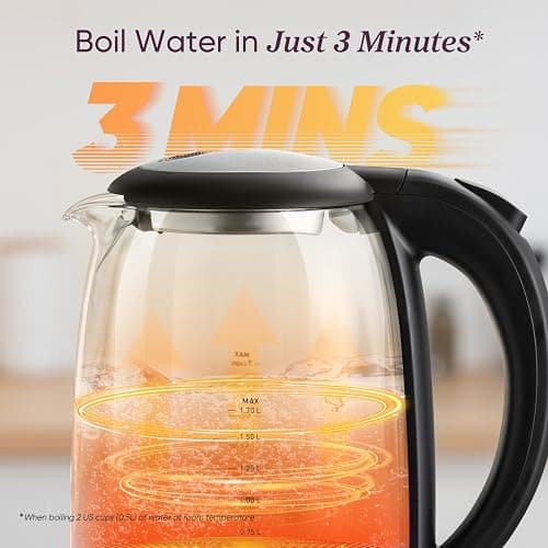 Cosori Electric Kettle, No Plastic Filter & Spout, 1.8Qt Tea Kettle & Hot Water Boiler For Coffee & Tea, Water Heater & Teapot, Automatic Shut Off, Borosilicate glass, Black, 1500W thumbnail 4