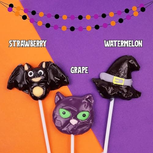 Individually Wrapped Halloween Suckers, Cat, Bat, and Witch Hat Lollipops, Trick or Treat Pass Out Candies, 24 Count thumbnail 6