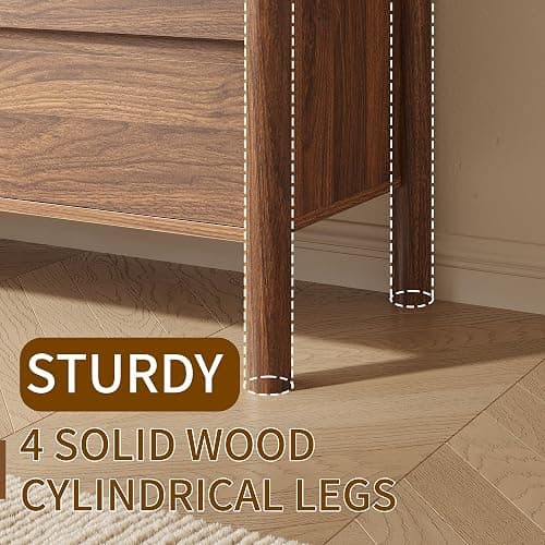 CHUWELL Dresser for Bedroom, 63" Wide Mid Century Modern Chest of Drawers with 9 Large Storage Space and 4 Solid Wood Cylindrical Legs, 9 Drawer Large Dresser for Bedroom(Walnut) thumbnail 5