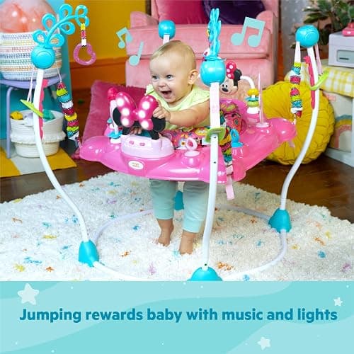 Bright Starts Disney Baby MINNIE MOUSE PeekABoo Baby Activity Center Jumper with 8 Toys, Lights & Sounds, 360-Degree Seat, 6-12 Months (Pink/Blue) thumbnail 9