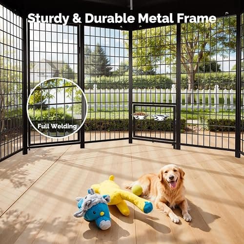 Sino Luban Outdoor Dog Kennel Outside Run with Doggy Door, Swivel Feeder&Roof - 7x7x6.4FT Large Dog Kennels Pens Outside for Large/Multiple Dogs - Heavy Duty Cage(Can Connect to Your Dog House) thumbnail 2