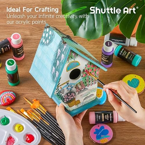 Shuttle Art Acrylic Paint, 36 Colors Acrylic Paint Set with Brushes & Palette, 2oz/60ml Bottles, Rich Pigments Non-toxic for Artists Kids & Adults, Painting on Canvas Rocks Ceramic Wood thumbnail 7