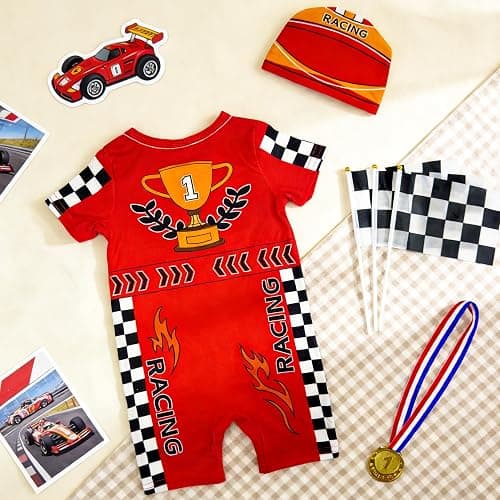 IOFUNOFAN 6pcs Fast One Birthday Outfit Boy, Race Car Driver Costume Toddler First Birthday Outfit Baby 1st -Romper 0-2T thumbnail 4