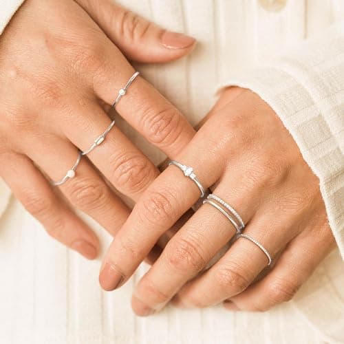 TOBENY Stackable Silver Gold Rings for Women Non Tarnish 14K Gold Plated Cubic Zirconia Ring Set Trendy Dainty Engagement Wedding Bands Thumb Rings Stacking Promise Statement Rings Jewelry Size 6-10 thumbnail 8