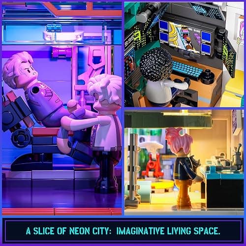 FUNWHOLE Cyberpunk Mansion Lighting Building-Bricks Set - 2524 Pcs Future City Modular Buildings Set Display Idea for Adults and Sci-fi Lovers thumbnail 6
