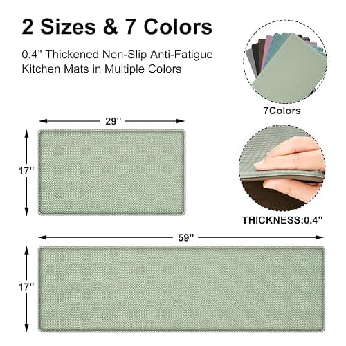 AUTODECO Kitchen Mats and Rugs Set of 2 - Cushioned Anti-Fatigue Kitchen Rug for Floor Washable 17"x29" +17"x59", Light Green thumbnail 2