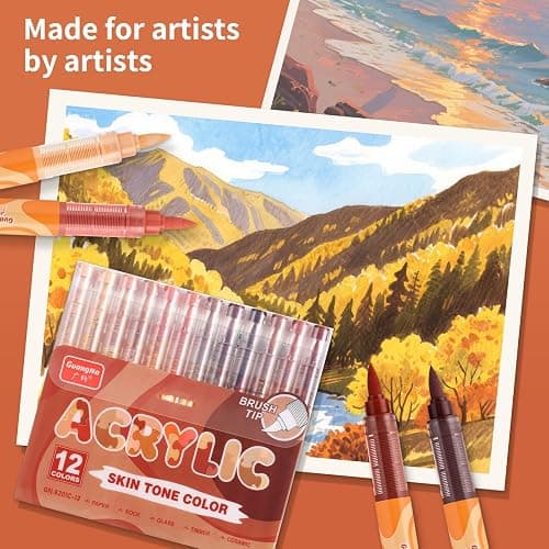 kander Guangna Acrylic Paint Markers 12 Colors, Skin Tone Series Set with Soft Brush Tip Water Based, Fine Tip Markers for Wood, Canvas, Rock Painting, Glass, Diy Crafts, Fabric Paint thumbnail 4