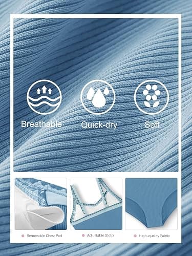 AMAWMW Girls Swimsuit One Piece Bathing Suit Ribbed Adjustable Straps Swimwear with Chest Pad Size 7-16Y thumbnail 6