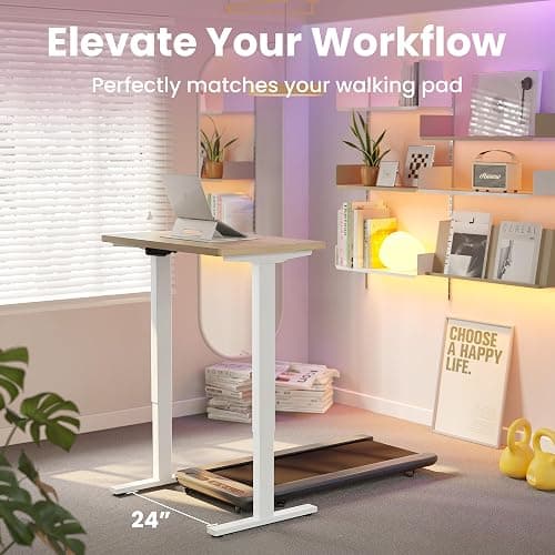 HUANUO 32" Small Electric Standing Desk Adjustable Height, 4 Memory Height Settings, Sit Stand Up Desk for Home Office & Computer Workstation, LightWalnut thumbnail 9