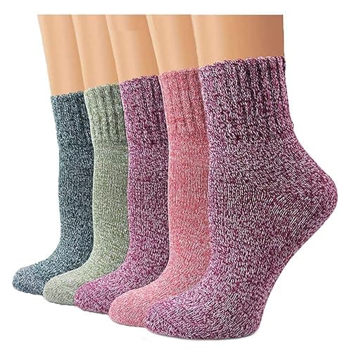YZKKE 5Pack Womens Vintage Winter Soft Warm Thick Cold Knit Wool Crew Socks, Multicolor, free size - Image 1