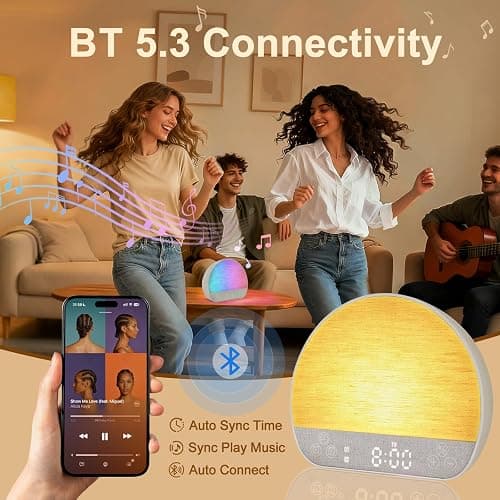 Sunrise Alarm Clock Sound Machine, Natural Wake Up Light - Bluetooth Speaker, Dual Alarms, Dimmable Clock, USB Charging, Snooze, 37 Sleep Sounds, 15 Colors, Timer- Night Light for Heavy-Sleepers Gift thumbnail 7