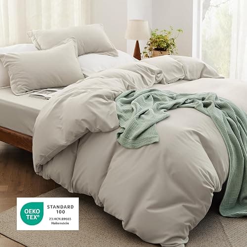 Bedsure Duvet Cover Queen Size with Fitted Sheet - 4 Pieces Prewashed Cotton-Like Extra Soft Bedding Set, Includes 1 Duvet Cover 90x90 Inches with Zipper Closure, 2 Pillow Shams, 1 Fitted Sheet, Linen thumbnail 4