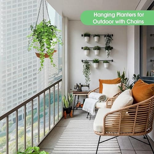 Vanslogreen Hanging Planters for Indoor Outdoor Plants, 2 Pack Self Watering Hanging Pots, Hanging Plant Baskets with Drainage Holes & 2 Types of Plant Hangers (White, 6'') thumbnail 2