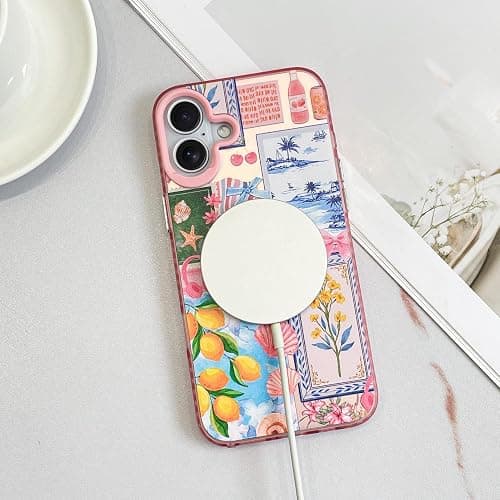 Jefonha Compatible with iPhone 17 Case Cute Aesthetic for Women Girls, Classic Retro Italian Lemon Flowers Vintage Collage Phone Case, Shockproof Protective Cover thumbnail 5