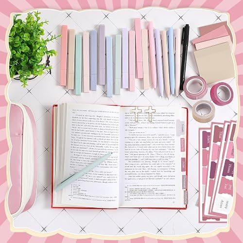 Dunzoom 33 Pcs Bible Study Supplies Kit for Women Bible Journaling Kit Christian Gifts No Bleed Highlighters Pens Case Tabs Tapes Sticky Notes Paper Clips Markers for Students Beginner(Pink) thumbnail 6
