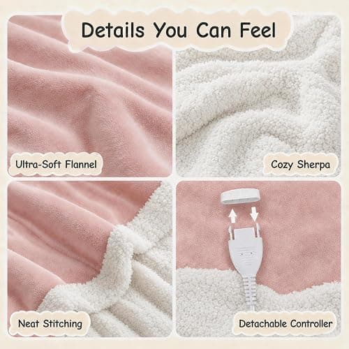 Soypipo Electric Heated Blanket 72"x84", 9 Heat Settings 10-Hour Auto-Off | Soft Flannel with Overheat Protection, Full Size Pink, Machine Washable, Fast Heating, Winter Comfort, for Couch & Bed thumbnail 5