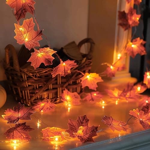 Dazzle Bright 2 Pack Thanksgiving Maple Leaf String Lights, Total 20FT 40 LED Battery Operated Lighted Fall Leaves Garland, Halloween Decorations for Indoor Outdoor Autumn Harvest Decor thumbnail 7