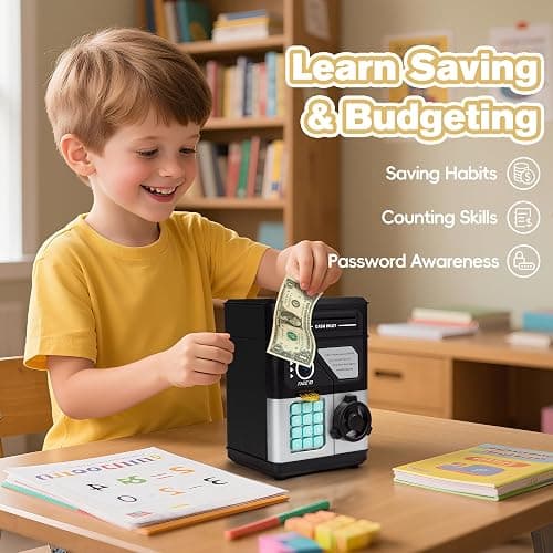 Piggy Bank for Boys Girls, Kids Safe, Electronic Mini ATM Money Saving Box Toy 2025 with Password & Face ID Simulation, Christmas Birthday Gifts for 4 5 6 7 8 9 10 Year Old, Coin Cash Can thumbnail 6