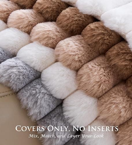 MEGAYES Pack of 2 Throw Pillow Covers 18x18 Decorative Solid Plush Faux Fur with Soft Velvet Back, Square Striped Cushion Cases Modern Farmhouse Home Decor for Living Room Couch Sofa Bed Cream White thumbnail 4