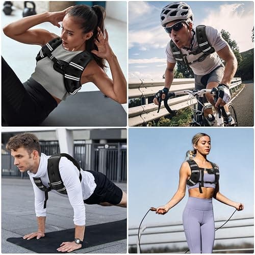 Zeerun Weighted Vest, 6lb/8lb/10lb/12lb/15lb/18lb/20lb/24lb/30lb for Men Women, Reflective Stripe Adjustable Buckle, Comfortable Durable Rucking Vest for Walking Running Strength Training thumbnail 7