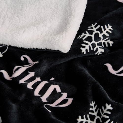 Juicy Couture Plush Reversible Sherpa 50"x60" Throw Blanket, Black Diagonal thumbnail 5