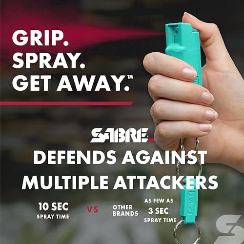 SABRE Pepper Spray, Quick Release Keychain for Easy Carry and Fast Access, Finger Grip for Faster Aim, 3X Longer Spray Time - Up to 10 Seconds, Max Police Strength OC Spray, 0.54 fl oz, Secure Safety thumbnail 3
