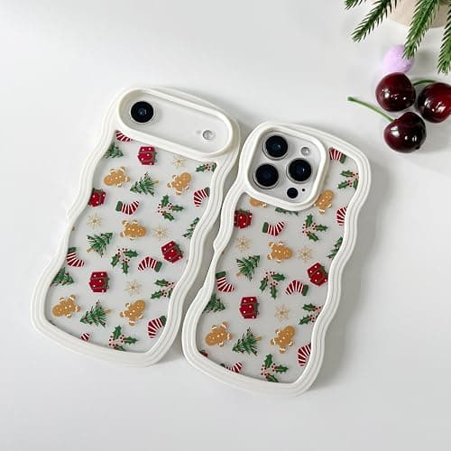 XIZYO Christmas Phone Case for iPhone 15, Xmas Wavy Cute Merry Christmas Pattern Clear Aesthetic Wave Girls Kids Women Santa Slim TPU Shockproof Protective Cover, Gingerbread Man thumbnail 5