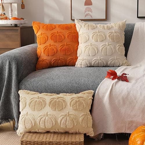 DFXSZ Fall Pillow Covers 12x20 Fall Decorations Autumn Beige Big Pumpkins Decor Soft Plush Faux Fur Wool Couch Cushion Case for Chair Sofa Living Room Home Decor YZT100A thumbnail 5