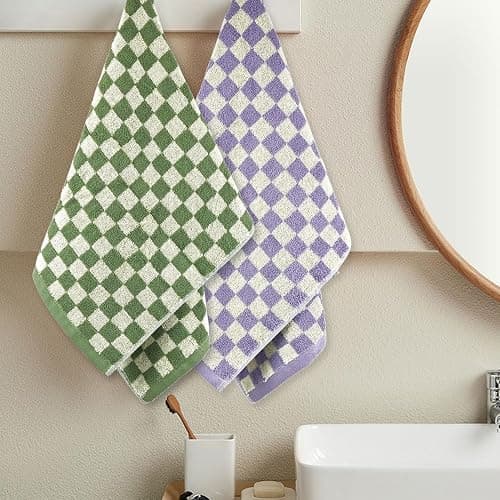 Jacquotha Hand Towels for Bathroom 4 Pack, Cotton Soft Absorbent for Face Spa Bath Gym Kitchen, Hand Towel Set Decorative Checkered, 13 x 29 Inches, 4 Colors - 4 Colors thumbnail 5