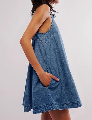 TBETNE Women’s Denim Dress Summer Casual Sleeveless Jean Mini Dresses with Pockets thumbnail 4