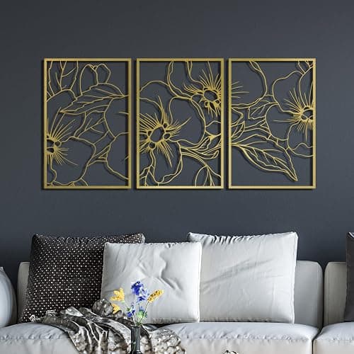 Vivegate Gold Minimalist Floral Single Line Metal Wall Art Decor - 18"X12" 3 Packs Gold Floral Abstract Minimalist Lines Wall signs for Hanging home wall decor thumbnail 2
