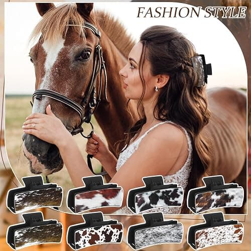 FineCheer Christmas Western Hair Claw Clips Western Gifts Bulk for Women Leather Highland Cow Print Hair Clips Accessories Christmas Party Gifts Stocking Stuffers(Retro) thumbnail 3