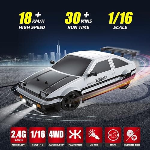 Sakeye RC Drift Car 2.4GHz 1:16 Scale 4WD High Speed Remote Control Cars Vehicle with LED Lights Two Batteries and Drifting Tires Racing Sport Toy Cars for Adults Boys Girls Kids thumbnail 2