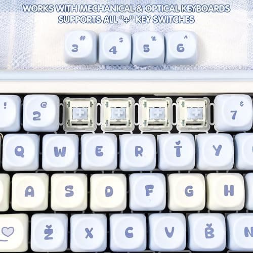 COOMICKEY PBT Keycaps - Cute Keycaps Blue White 60 65 75 100 Percent, Kawaii Anime Cat Key caps Custom 130 Keys, MOA Profile for 61/68/84/87/98/100 Cherry Gateron MX Mechanical thumbnail 6