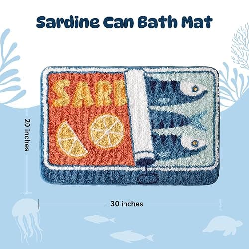 TRUEDAYS Sardine Can Bath Mat, Blue Bathroom Rugs for Bedroom, Soft Washable Rug Non Slip Cute Kitchen Bath Mats for Bathroom Funny Cartoon Fish and Lemon thumbnail 2