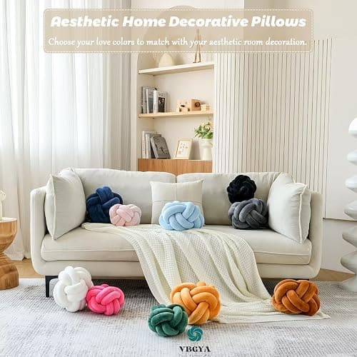 VBGYA Knot Pillow Ball, Soft Home Decorative Throw Pillows Cushion, Round Changeability Knotted Pillows, Modern Home Handmade Cushions for Bedroom, Sofa, Couch (8 Inch, White) thumbnail 6