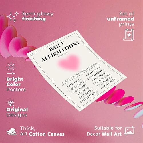 NAVIWEEK Daily Affirmations Aura Modern Canvas Wall Art Colorful Gradient Aura motivational Poster danish Trendy Pastel Minimalist Heart Shape Prints Painting cute Pink wall decor 12x16in Unframed thumbnail 9