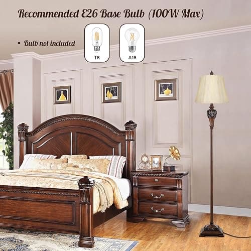 Vintage Floor Lamp for Living Room Traditional Farmhouse Tall Standing Lamp Mid-century Antique Bedroom Pole Lamp with Bell Shape Faux Silk Shade Elegant Rustic Bright Lighting for Reading Home Decor thumbnail 5
