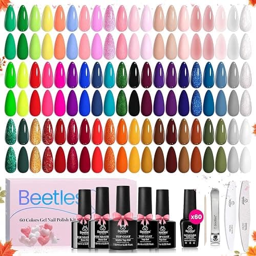 Beetles Fall Gel Nail Polish Set, Style Manifesto 69 PCS 60 Colors Neon | Rainbow Bright Jelly Shades, Pink Nude Red Blue Green With Base, Glossy&Matte Top Coats for Uv Led Gel Manicures - Image 1