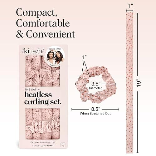 Kitsch Satin Heatless Curls Overnight Set - Micro Dot | No Heat Damage Overnight Curls | Comfortable Frizz Free Hair Curlers To Sleep In with 34" Hair Waver & 2 Satin Scrunchies thumbnail 5
