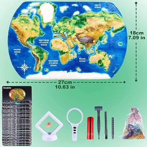 Gemstones Dig Kit for Kids – Excavate 37 Rocks & Crystals, STEM Science Kit with Info Cards & Display Stand – World Map Gem Digging Kit, Rock Collection Gift Educational Geology Gift for Boys & Girls thumbnail 2