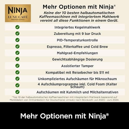 Ninja Luxe Premier 3-in-1 Kaffeemaschine, für Espresso, Cold Brew & Filterkaffee, 4 automatische Schaumeinstellunge, Grau-Metall, ES601EUGM thumbnail 8
