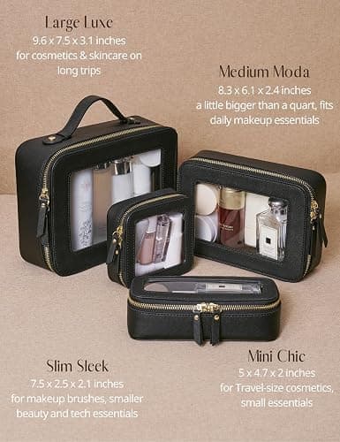 Popvibe Small Clear Makeup Bag for Purse, Travel Cosmetic Case, Black, Mini | Waterproof PU Leather, Transparent Square Make Up Pouch with Zipper, Tiny Toiletry Organizer Bag for Women Car Essentials Bag thumbnail 9