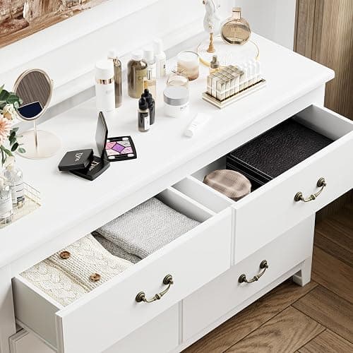 White Dresser, Modern 6 Drawer Double Dresser for Bedroom Adults & Kids with Vintage Gold Handles, Wide Dressers & Chests of Drawers, 6 Drawer Dressers for Hallway, Antique White thumbnail 3