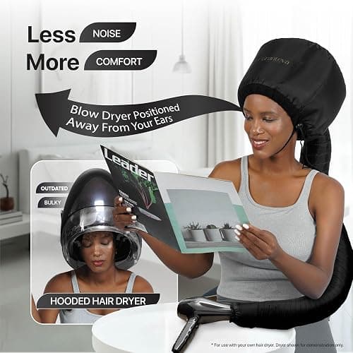 Hooded Hair Dryer Attachment w/A Headband Integrated That Reduces Heat Around Ears & Neck - Hair Dryer Hooded Diffuser Cap for Curly, Speeds Up Drying Time, Deep Conditioning At Home - Portable, Large thumbnail 4