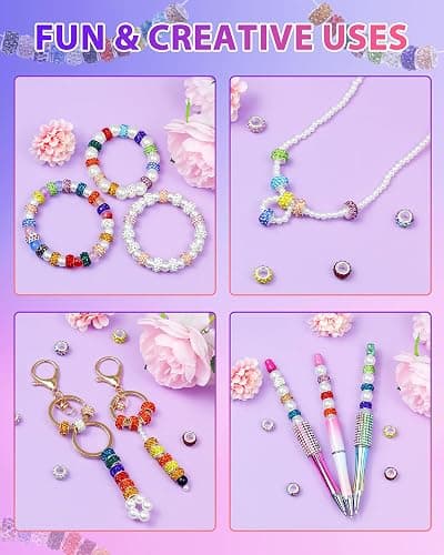 200PCS FIVEIZERO Rhinestone Large Hole Beads for Jewelry Making, 20 Colors Rhinestone European Bead Bulk Spacer Beads for Beadable Pens, DIY Crafts thumbnail 6