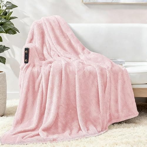 Exclusivo Mezcla Plush Fuzzy Fleece Throw Blanket Extra Large, Super Soft, Fluffy and Warm Blankets for Couch, Bed, Suitable for All Seasons (50x70 Inches, Light Pink) - Image 1
