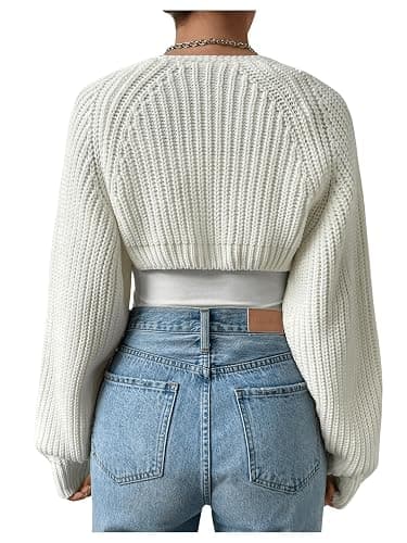 RoseSeek Women's Cropped Cardigan Sweaters Long Sleeve Open Front Bolero Shrugs Casual Knit Tops thumbnail 2