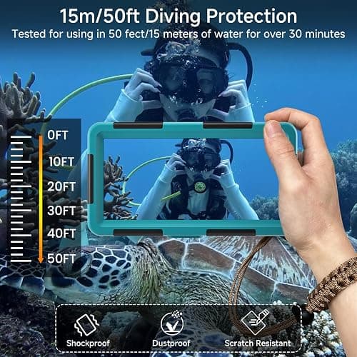 2026 Upgrade Universal Waterproof Phone Case for Snorkeling and Diving [50ft/15m] Underwater Phone Case for iPhone 17/16/15/14 Pro Max and Galaxy S25/S24/S23 Universal Underwater Photo & Video Blue thumbnail 2